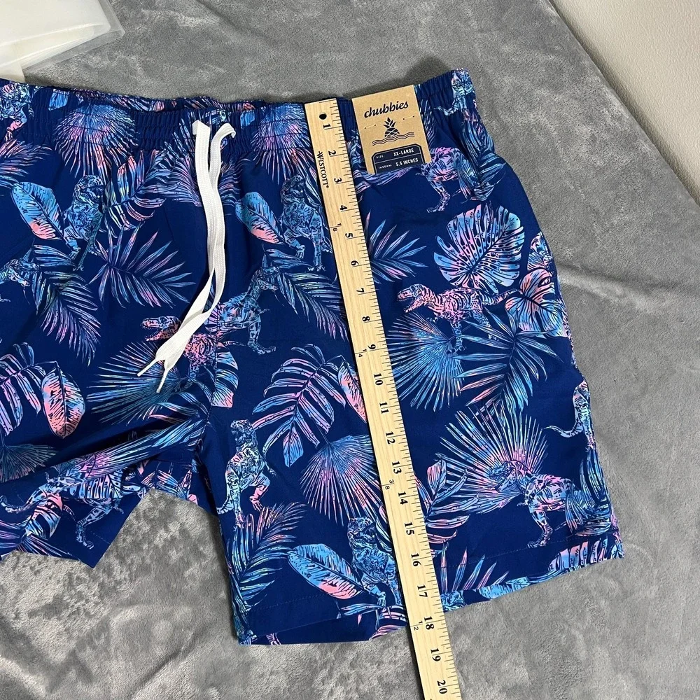 Chubbies Swim Trunks Mens 2XL New Prehistoric Blues 5.5'' Dinosaur T Rex Floral